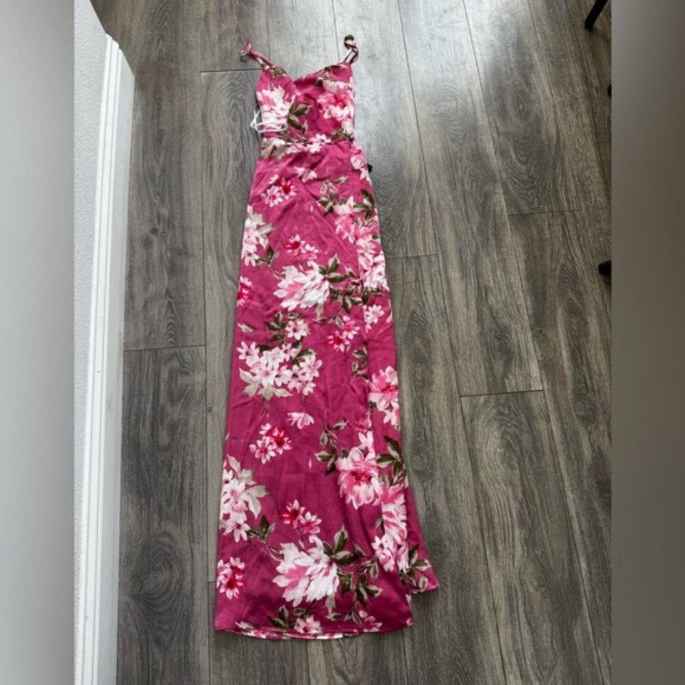 Lulu's Pink Spaghetti Strap Floral Maxi Dress Small - Picture 6 of 8